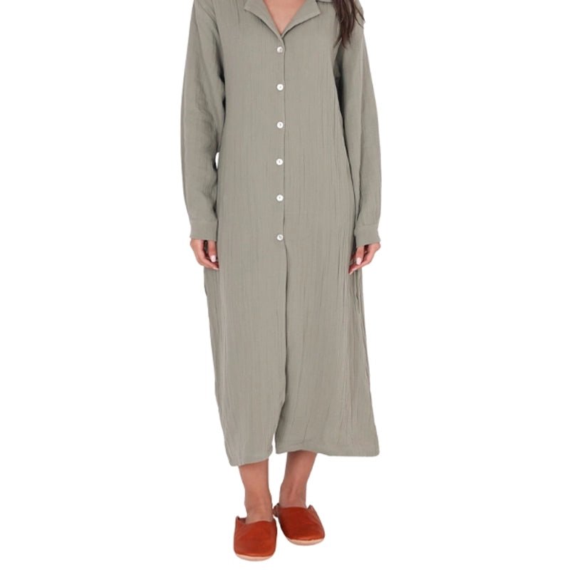 Kayra Long-Sleeve Cotton Maxi Dress - Green Sage