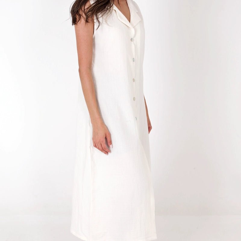 HAWA Kayra Sleeveless Cotton Maxi Dress - Off - white in Kuwait - Waha Lifestyle