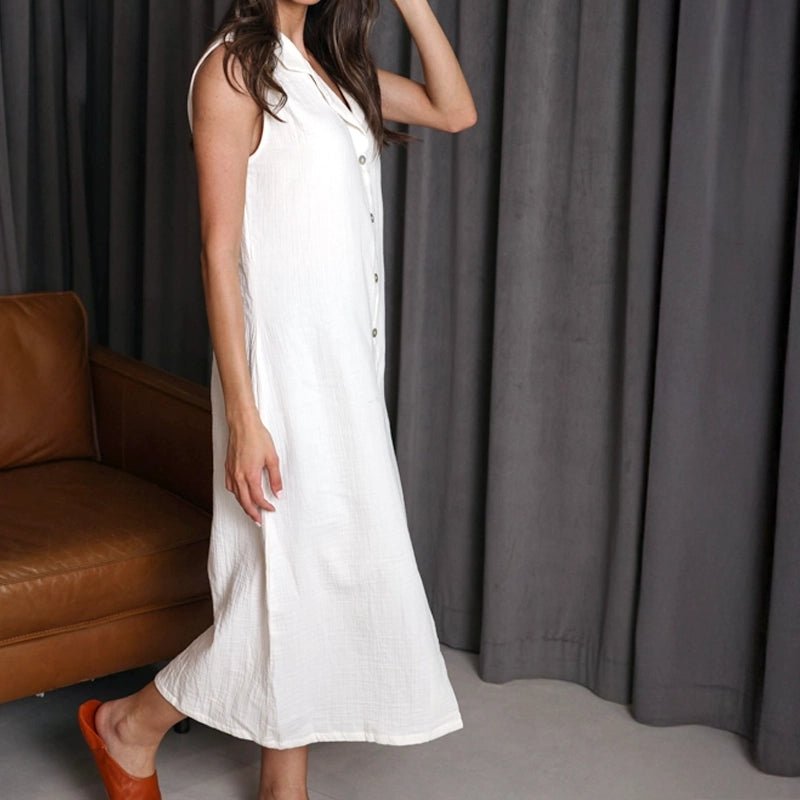 HAWA Kayra Sleeveless Cotton Maxi Dress - Off - white in Kuwait - Waha Lifestyle
