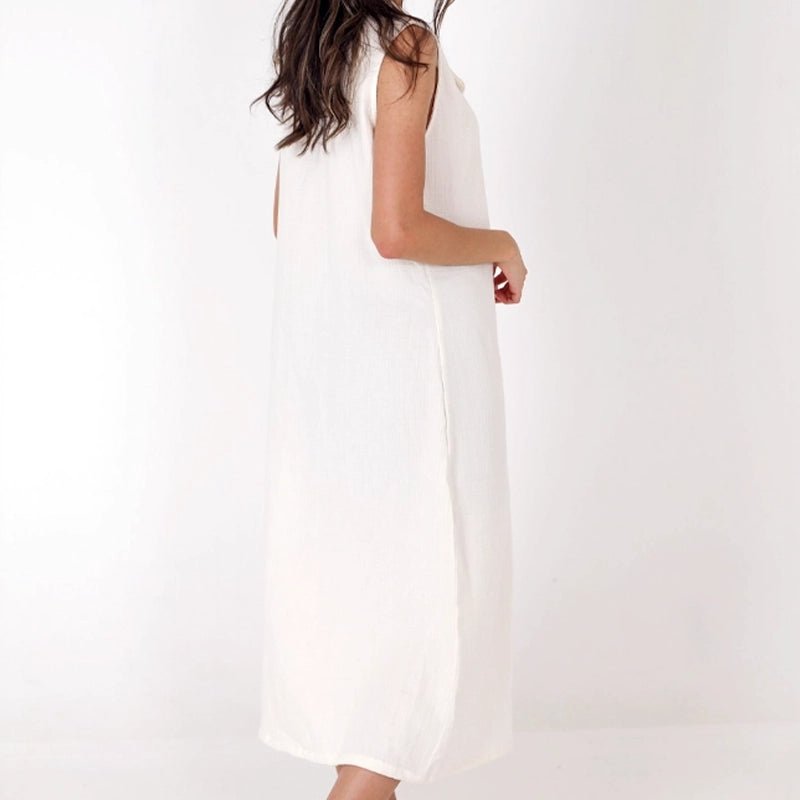 HAWA Kayra Sleeveless Cotton Maxi Dress - Off - white in Kuwait - Waha Lifestyle