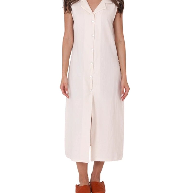 HAWA Kayra Sleeveless Cotton Maxi Dress - Off - white in Kuwait - Waha Lifestyle