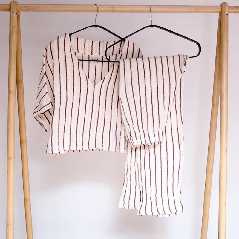 HAWA Sundown Stripe 2 - Piece Cotton Set - Burgundy - Waha Lifestyle