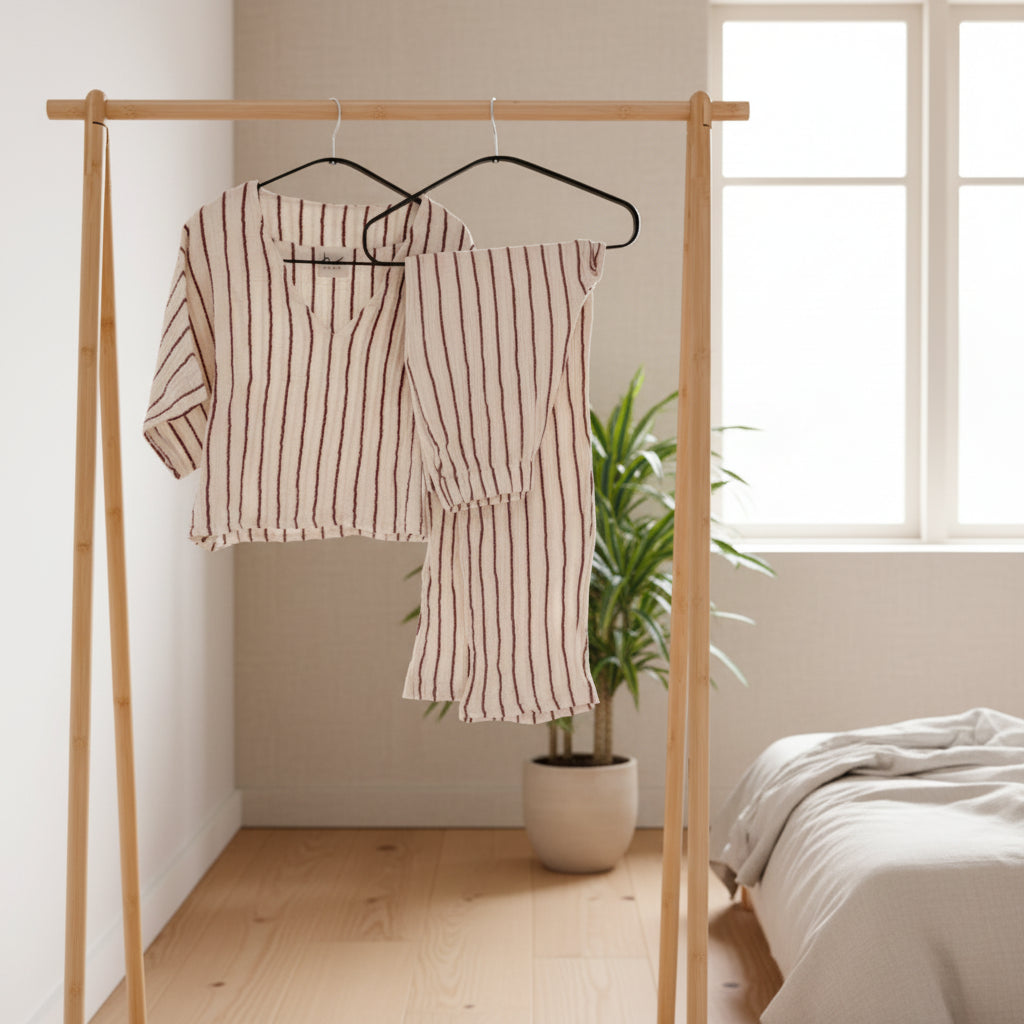 HAWA Sundown Stripe 2 - Piece Cotton Set - Burgundy - Waha Lifestyle