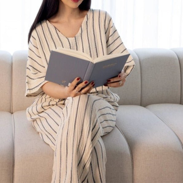 HAWA Sundown Stripe 2 - Piece Cotton Set - Navy Blue - Waha Lifestyle