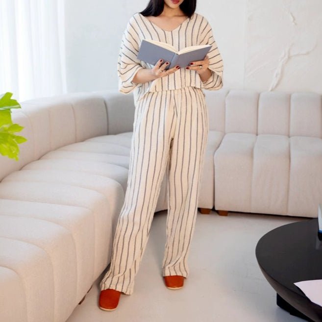 HAWA Sundown Stripe 2 - Piece Cotton Set - Navy Blue - Waha Lifestyle