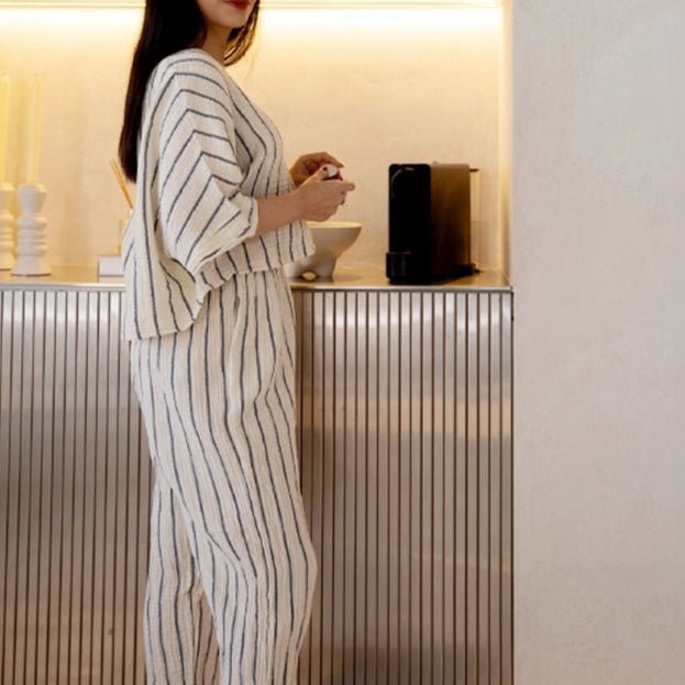 HAWA Sundown Stripe 2 - Piece Cotton Set - Navy Blue - Waha Lifestyle