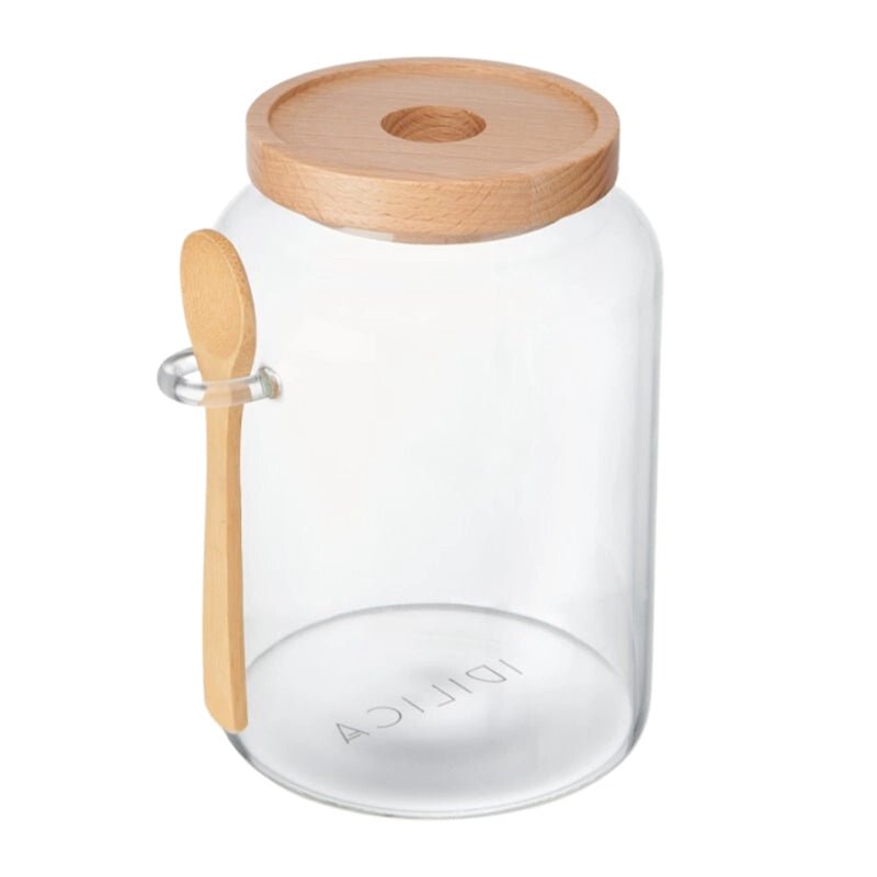 Idilica Glass Storage Jar with Wood Lid & Spoon - 1200ml - Waha Lifestyle