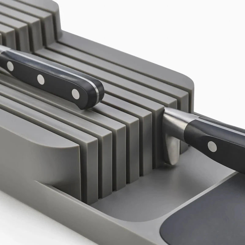 DrawerStore Compact 2-Tier Knife Organizer for 9 Knives - Grey