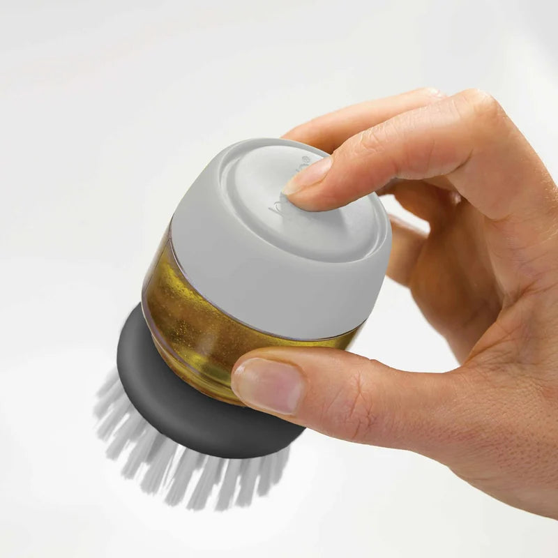 Palm Scrub Soap-Dispensing Dish Brush with Drip-Dry Stand - Grey