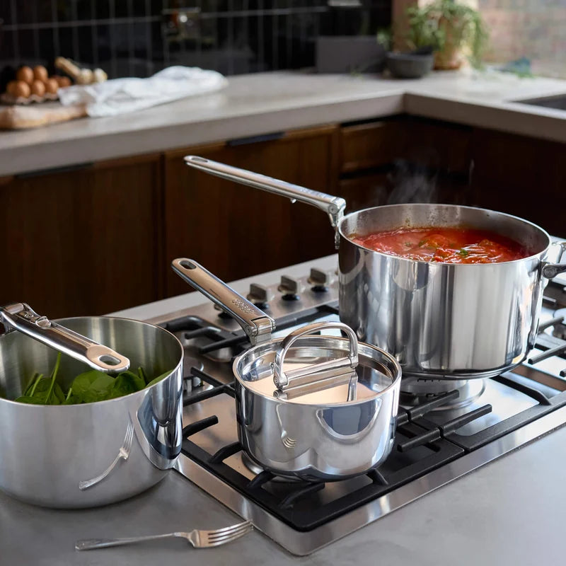 Space Folding Handle 3-Ply Stainless Steel Saucepan Set with Lids - 3pcs