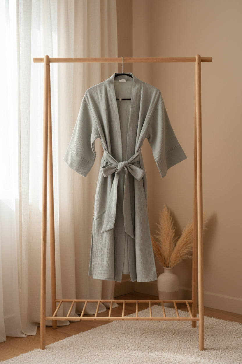 Kimi Cotton Kimono With Belt - Sage Green - Waha Lifestyle