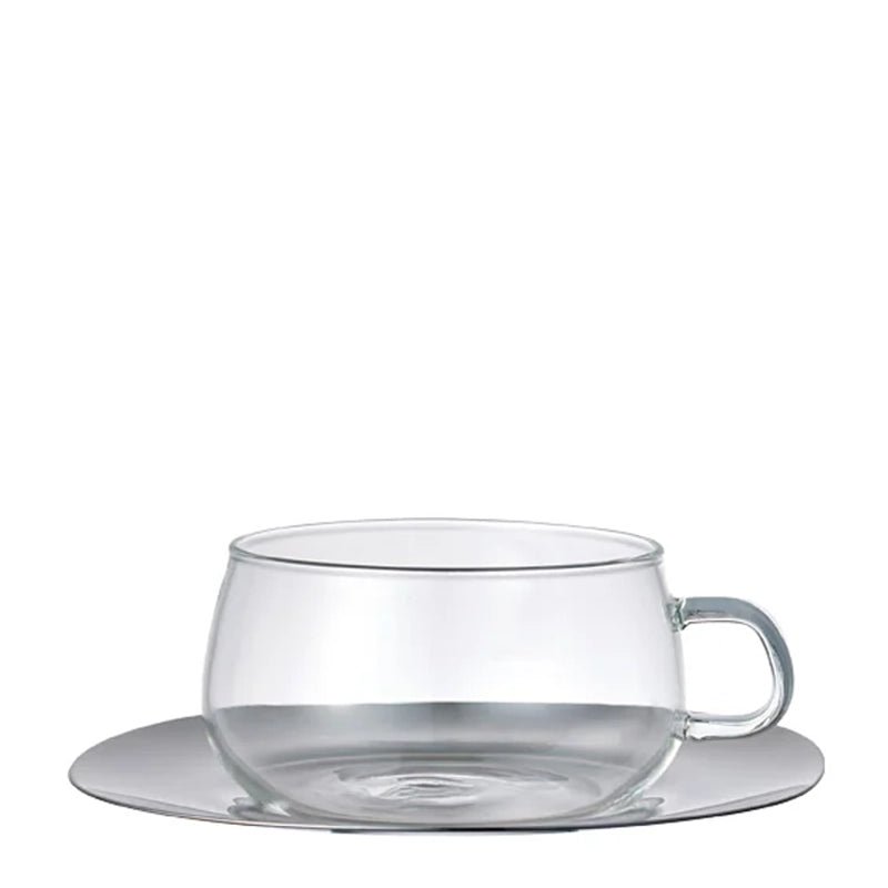 Unitea Heat-Resistant Glass Cup & Stainless Steel Saucer Set