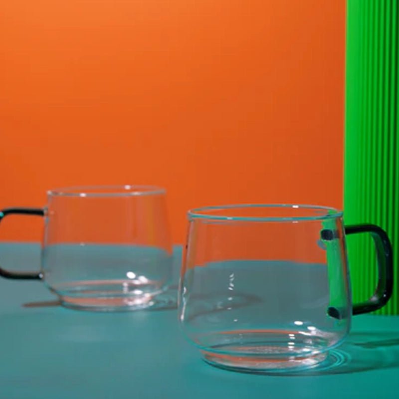 Borosilicate Glass Mug With Colored Handle - Set of 2