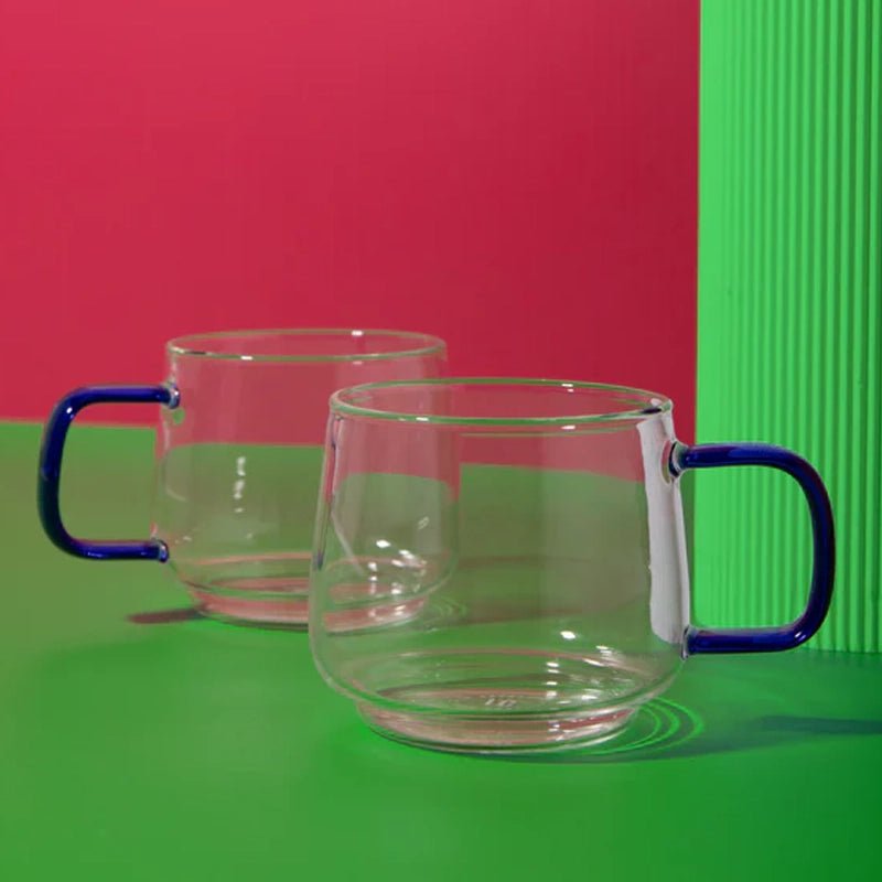 Borosilicate Glass Mug With Colored Handle - Set of 2