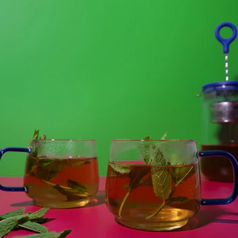 Borosilicate Glass Mug With Colored Handle - Set of 2