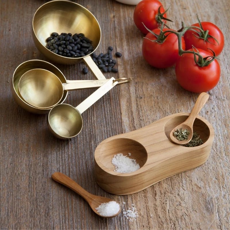 Large Teakwood Open Salt & Pepper Cellar with Spoons - Waha Lifestyle