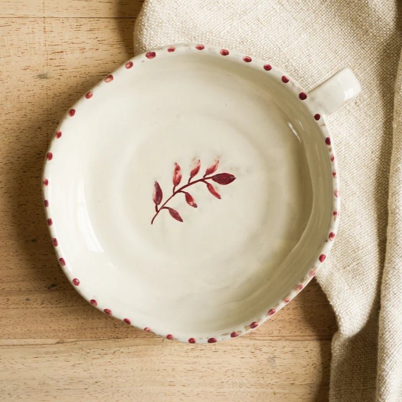 Hand-painted Ceramic Botanical Dish with Handle
