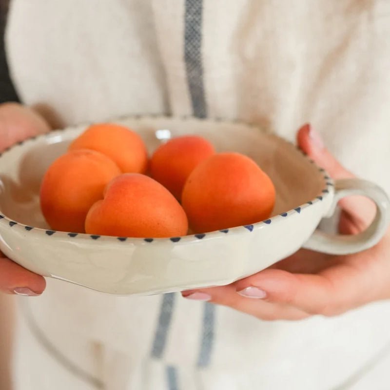 Hand-painted Ceramic Botanical Dish with Handle