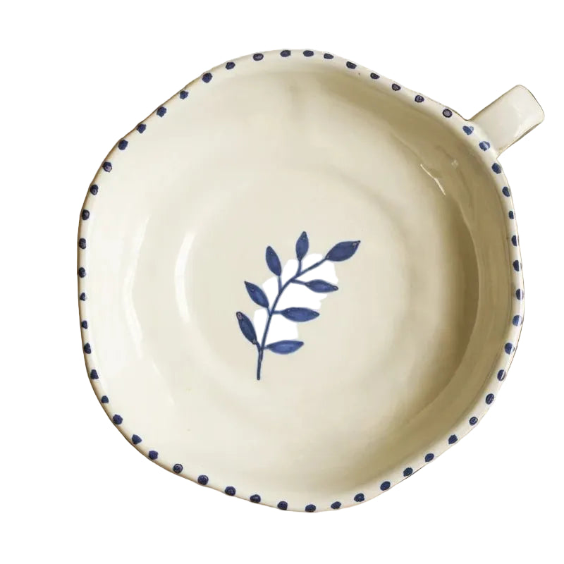 Hand-painted Ceramic Botanical Dish with Handle