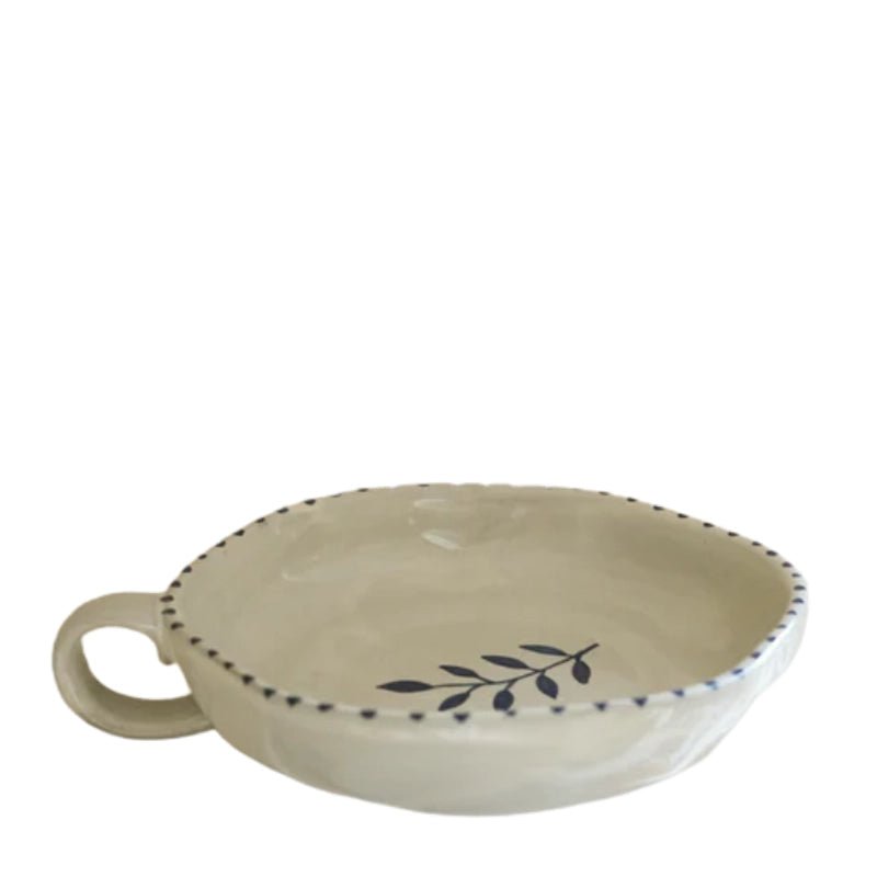 Hand-painted Ceramic Botanical Dish with Handle