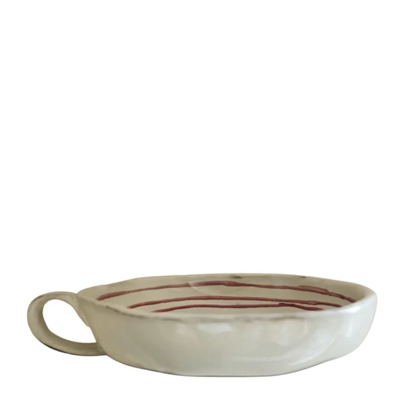 Hand-painted Ceramic Breton Stripe Dish with Handle