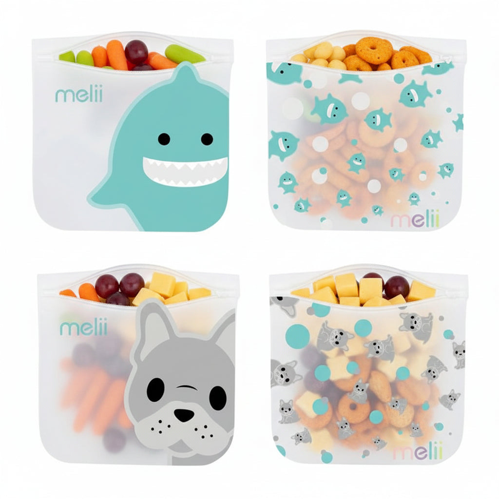Kids EVA Reusable Leakproof Snack Bags for Food Storage - 4pcs