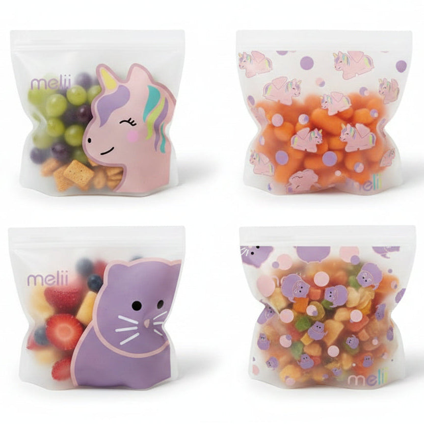 Kids EVA Reusable Leakproof Snack Bags for Food Storage - 4pcs