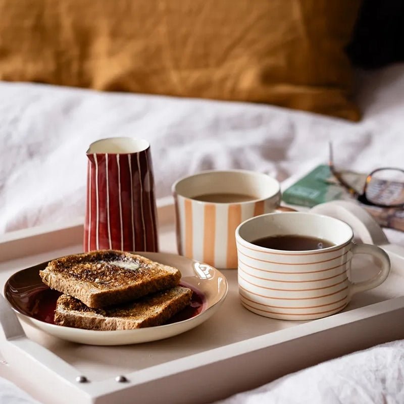 Handmade Ceramic Coffee Mug with Horizontal Stripes - 300ml