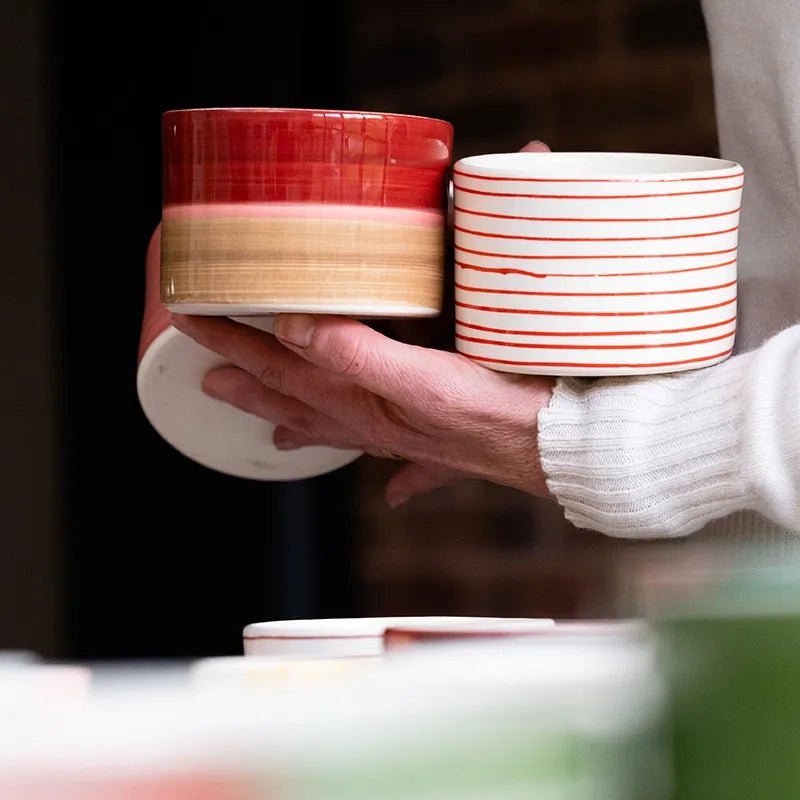 Handmade Ceramic Coffee Mug with Horizontal Stripes - 300ml