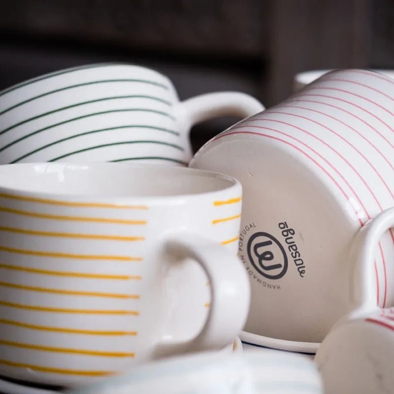 Handmade Ceramic Coffee Mug with Horizontal Stripes - 300ml