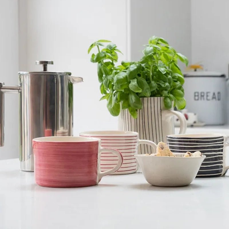 Handmade Ceramic Coffee Mug with Horizontal Stripes - 300ml