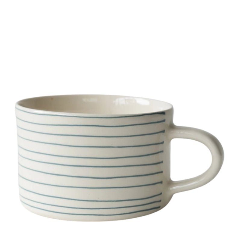 Handmade Ceramic Coffee Mug with Horizontal Stripes - 300ml