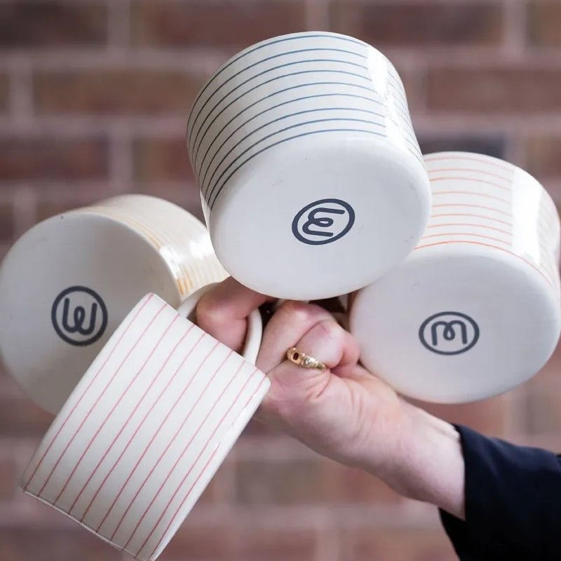 Handmade Ceramic Coffee Mug with Horizontal Stripes - 300ml