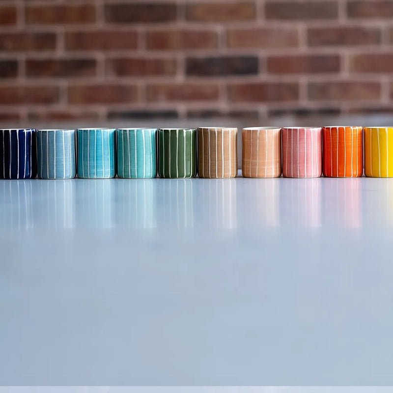 Handmade Ceramic Espresso Mug with Sgraffito Stripe - 60ml