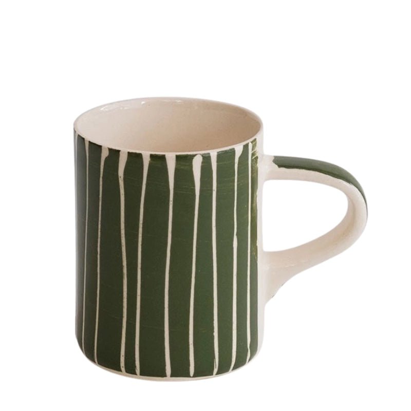 Handmade Ceramic Espresso Mug with Sgraffito Stripe - 60ml