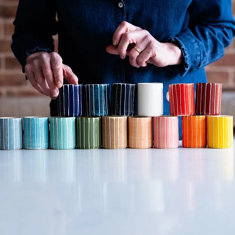 Handmade Ceramic Espresso Mug with Sgraffito Stripe - 60ml