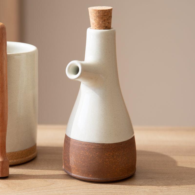 MW Home Ceramic Oil Bottle With A Cork Top - Milk White - Waha Lifestyle