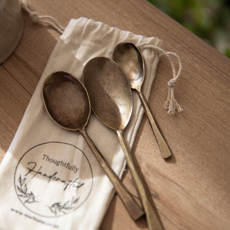 MW Home Hand - Crafted Brass Serving Spoon Set - 3pcs - Waha Lifestyle