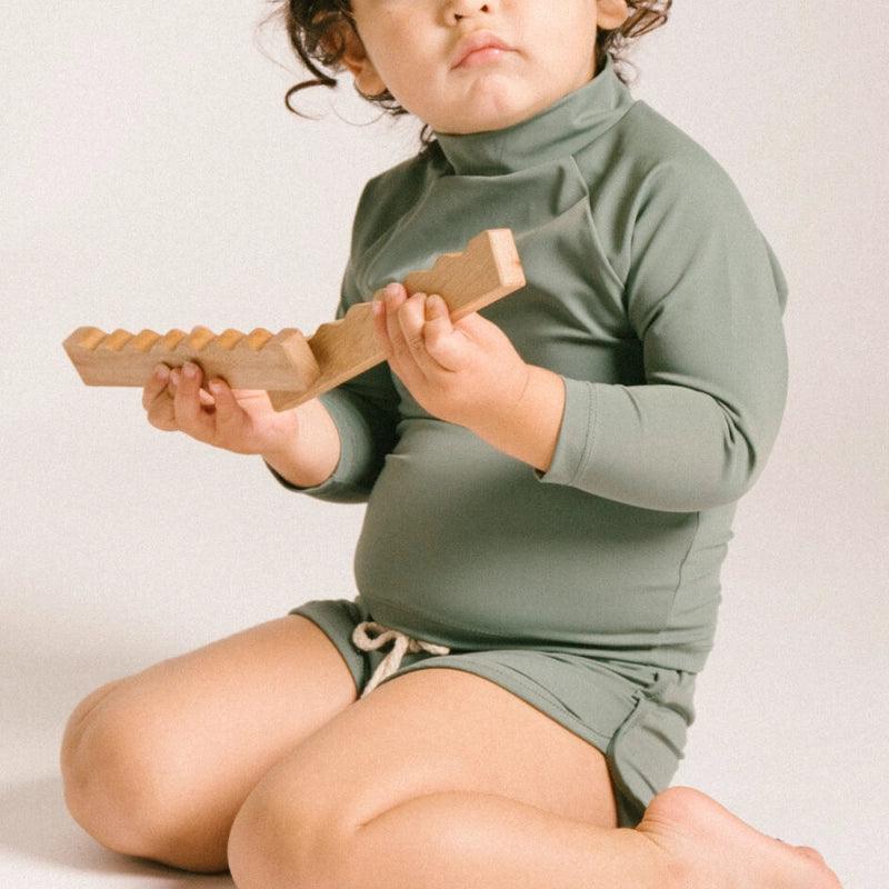Nella Kids Rash Shirt With High Neck & Full Sleeves - Unisex - Moss - Waha Lifestyle
