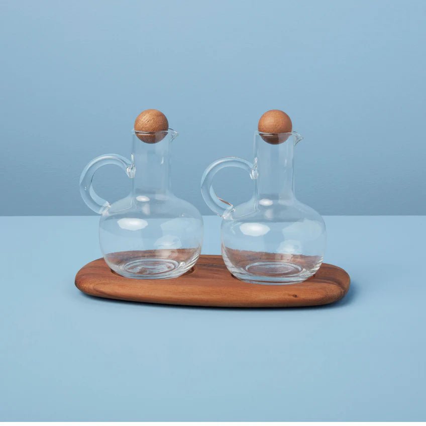 BE HOME Oil & Vinegar Cruet Set with Wooden Tray - Waha Lifestyle