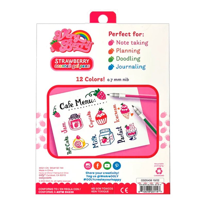 Very Berry Strawberry Scented Gel Pens For Kids - 12pcs