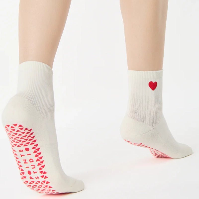 Heart Ankle Grip Socks for Pilates & Yoga - White