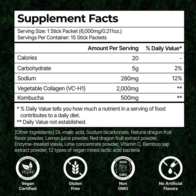 Vegan Collagen Booster with Peptide Kombucha Powder - 15 Sachet