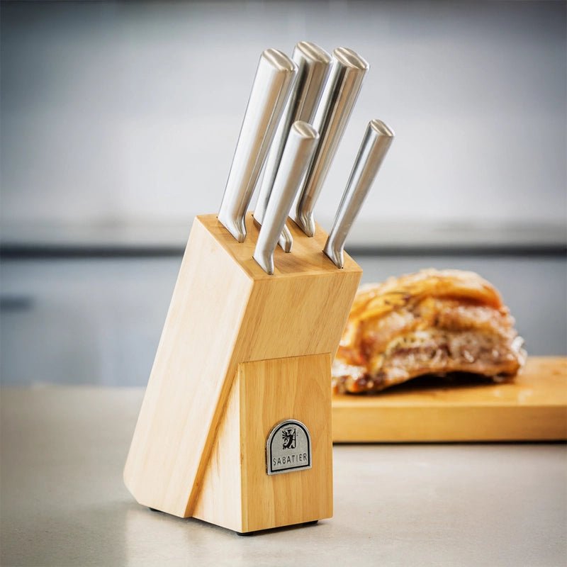 Five Pieces Knife Set With Acacia Wood Storage Block