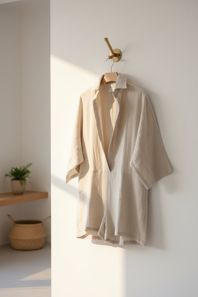 Samanyolu Short Cotton Jumpsuit - Beige - Waha Lifestyle
