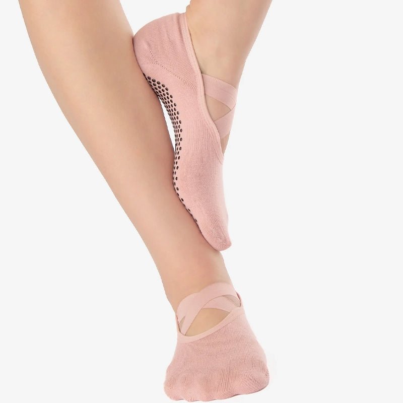 Cross Strap No Show Grip Socks - Ballet Pink