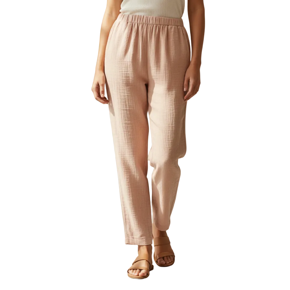 HAWA Stella Cotton Pants With Elastic Waist - Light Peach - Waha Lifestyle