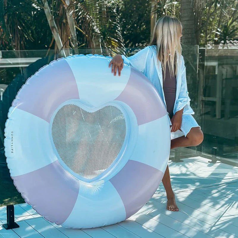 Inflatable Luxe Pool Ring - Stole My Heart Pink Stripe