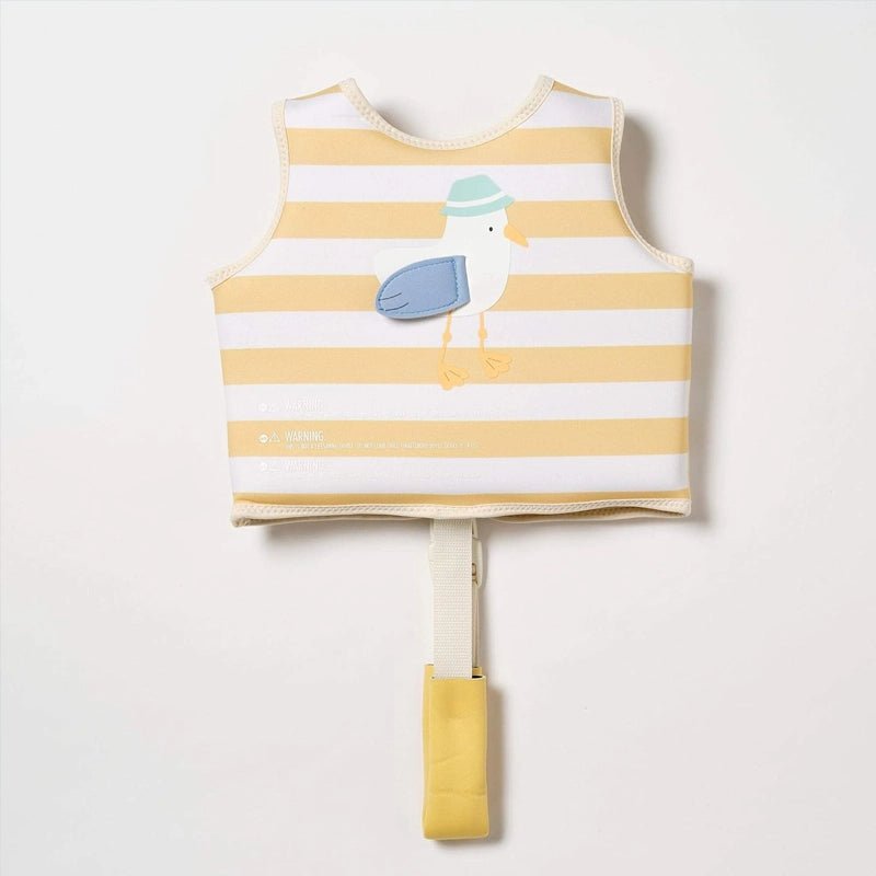 Swim Vest For Kids - Sammy the Seagull Mustard Stripe