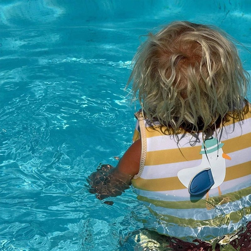 Swim Vest For Kids - Sammy the Seagull Mustard Stripe